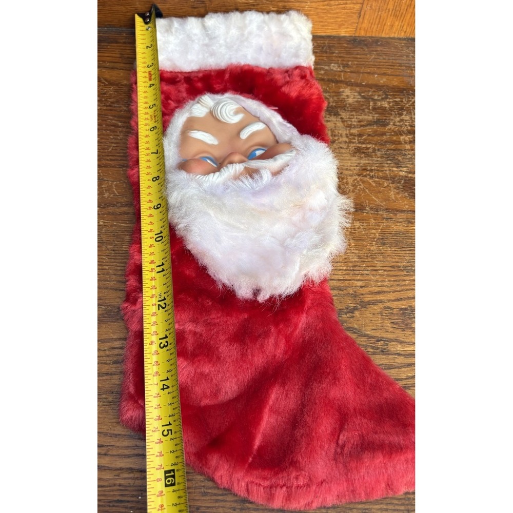 Vintage 1950's Rubber Face Plush Red Santa Stocking Christmas White Beard - Picture 6 of 6